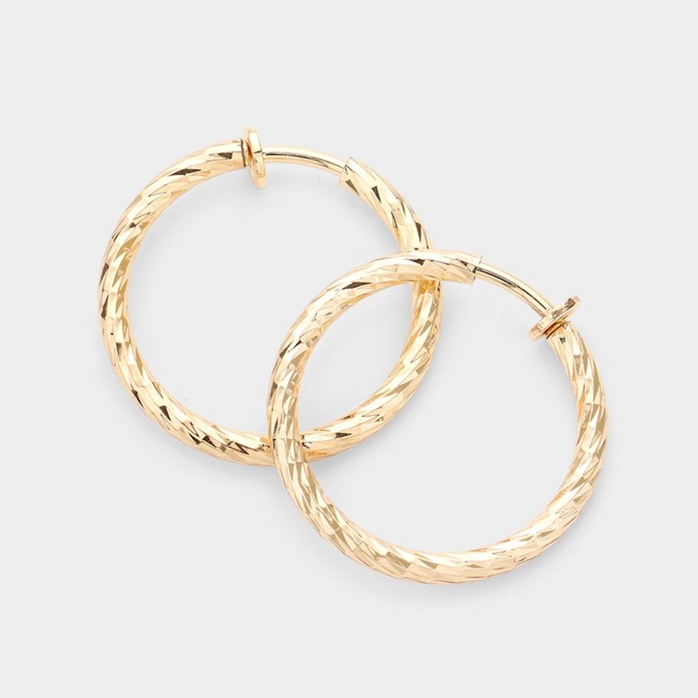 Small Gold Clip On Hoop Earrings 1.25" Casual Simple Everyday Style Jewelry